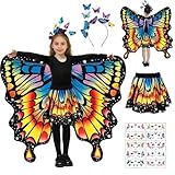 ITJMRJP Schmetterling Kostüm Kinder Schmetterlingsflügel Kinder Schmetterlingskostüm Mädchen Faschingskostüme Schmetterling Flügel Umhang Mädchen mit Rock Haarreif für Karneval Fasching Cosplay
