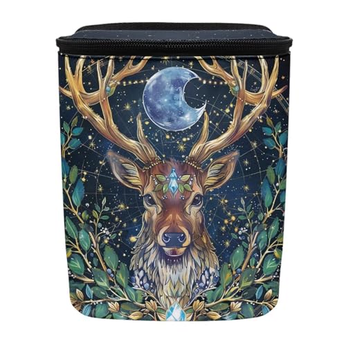 Image of Talayituse Deer Moon Print Car Trash Can Portable Auto Garbage Bin Multifunctional Vehicle Interior Accessories with Adjustable Straps Universal Fit Truck SUV Sedan