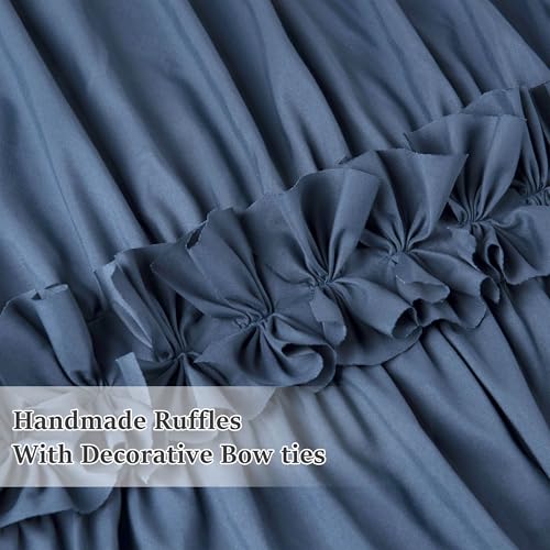 Image of Homechoice Decor Thermal Insulated Blackout Window Curtains, 54 inch W x 84 inch L x 2 Panels, Boho Ruched Window Treatments with 3 Rows of Butterfly Flowers, Rustic Rod Pocket Drapes, Dusty Blue (LQ-30)