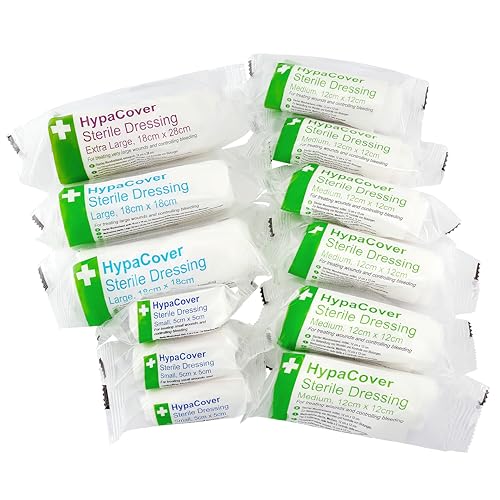 Safety First Aid Group HypaCover Sterile Wound Dressings with Bandage, Assorted Pack of 12 - Bandages with Sterile Dressing Pad