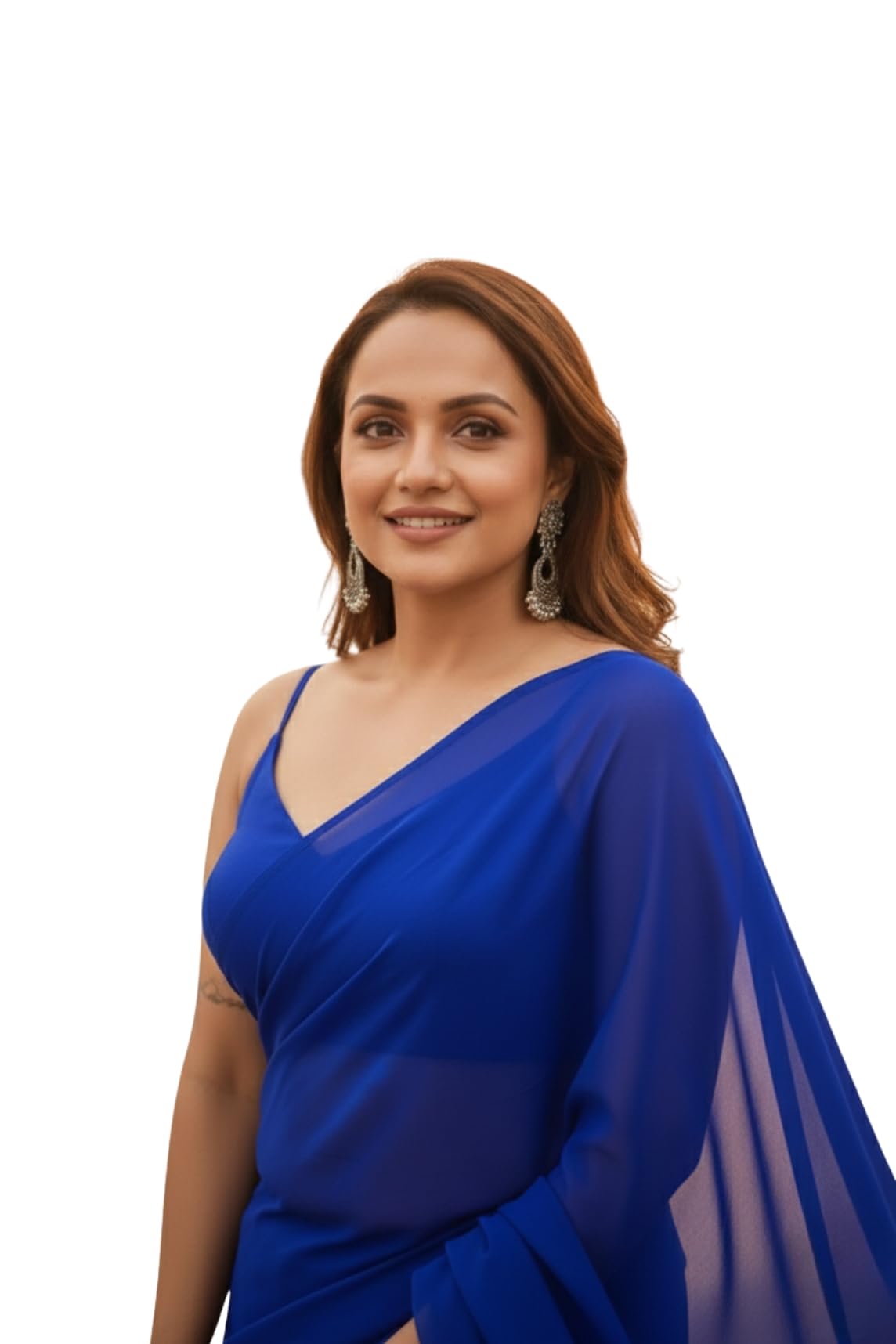 Women's Plain Pure Georgette Saree With Unstitched Blouse Piece. Lightweight Plain Saree For Party, Wedding-image-45