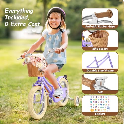Image of 67i Girls Bike with Training Wheels 12 /14 /16 /20 Inch, Toddler Girl Bicycle for Ages 3-12, Bicicleta para Ninas with Basket, Bell, Adjustable Seat & Handlebar, Padded Seat, Chain Guard