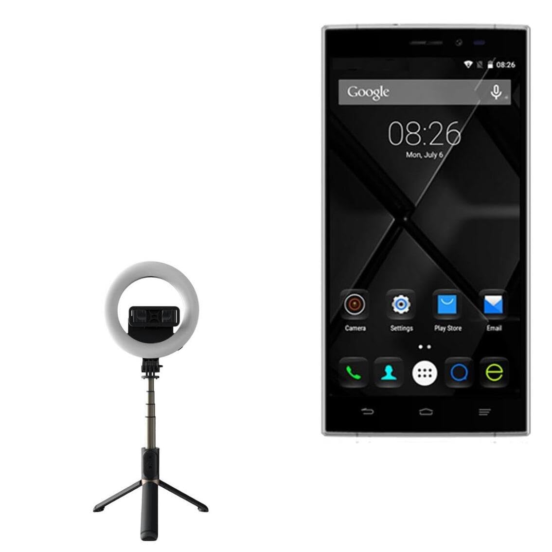 BoxWave Stand and Mount Compatible with Doogee F5 - RingLight SelfiePod, Selfie Stick Extendable Arm with Ring Light - Jet Black