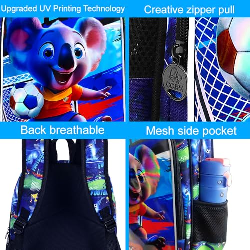 Image of 16 inch Koala Soccer Backpack Set for Boys 4-8, 3Pcs Preschool Bookbag with Football Lunch Box, Durable School Bag (Blue)