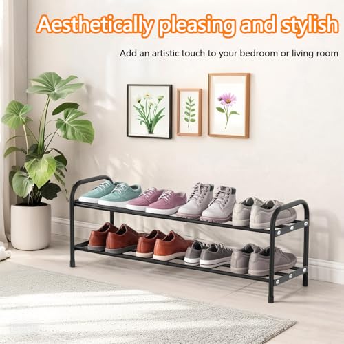 Schuhregal Schmal Ausziehbar Platzsparend Schuhregal Adjustable Expandable Klein Metall Schuhschrank Schwarz Schuhablage Schuhaufbewahrung DraußEn SchuhstäNder Diele Outdoor Camping Flur (2 Etagen)