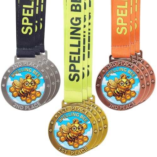 Loetere 2.8 in Award Medal 1st 2nd 3rd Place Trophy with Ribbon Large Gold Silver Bronze for Tournaments Field Games Family(6 Pcs Spelling Bee)
