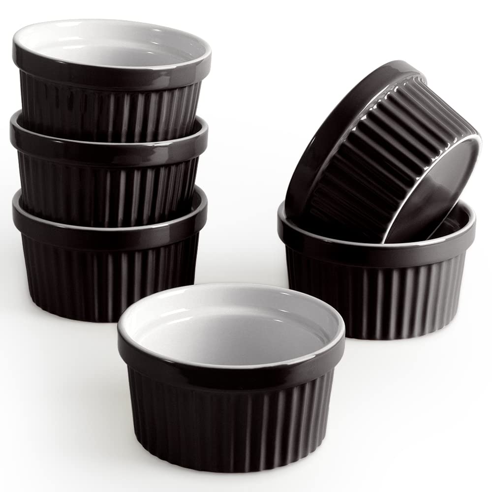 homEdge Porseleinen Ramekins Set van 240 ml / 8 Fl Ounces IJskom, Creme Brûlée Ramekins Soufflé Cup voor het bakken, Set van 6 Geel