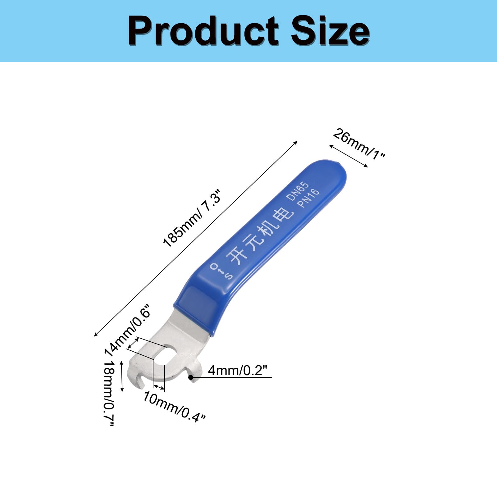 PATIKIL Lever Handle for Ball Valve 1pcs Metal Valve Handle Total Length 185mm with Hole Size 14x10x4mm for Outdoor Faucet Replacement Repair Hose Bib Blue - Image 2