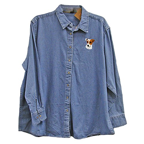 Cherrybrook Dog Breed Embroidered Ladies Denim Shirts - X-Large - Denim - Parson Russell Terrier