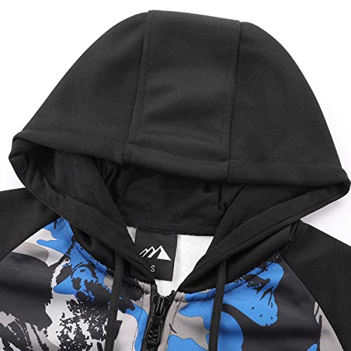 Afilok Men's Zip Up Hoodie Fleece Lightweight Sweatshirt Camo Color Block Fashion Long Sleeve Hooded With Kanga Pocket (2201# Camouflage/Blue, Xl) #TOP7