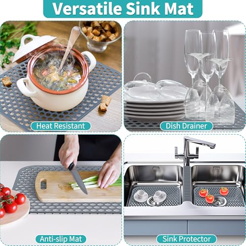 Dunkive 3 Pack Sink Mat and Sink Saddle Set, Sink Protectors for Kitchen Sink, Silicone Sink Saddle Mat Dishwasher Safe, Non Slip Folding Sink Grid to Protect Sink from Stains, Damage, Scratches - Thumbnail 7
