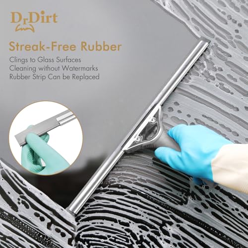 Image of DrDirt 14-Inch Window Squeegee with Stainless Steel Frame and Rubber Blade | Replaceable rubber blade for windows, mirrors and shower glass; ergonomic non-slip handle provides a comfortable grip.