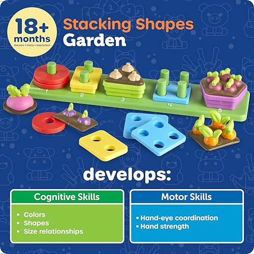 Image of Learning Resources Stacking Shapes Garden, Fine Motor Skills, Stacking and Sorting Puzzle Board, Montessori Toddler Sensory Table Toys, Color Matching, Busy Board, Boy and Girl Gifts
