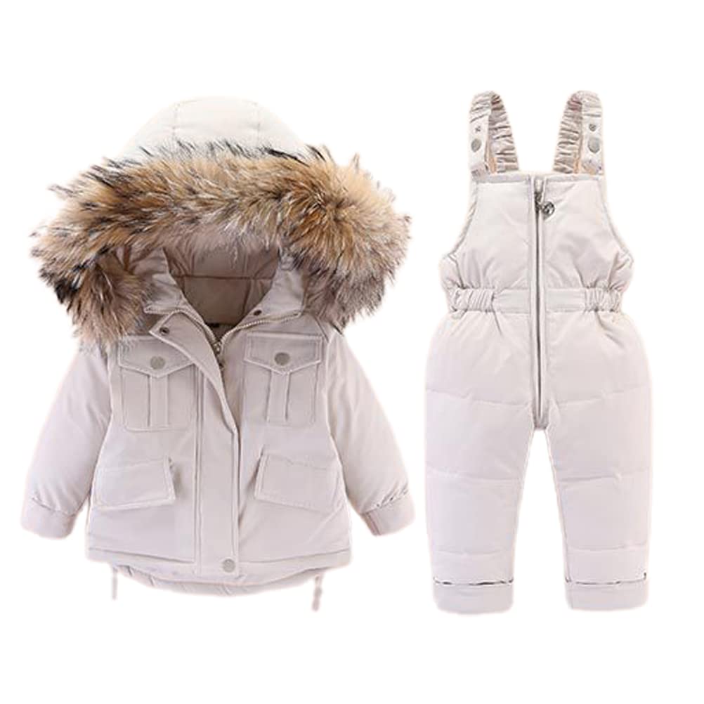 Zwyczaj gruby śnieg 2 sztuki dla dzieci kostium zimowy unisex stroje puchowe + śnieg Ski Bib jednokolorowy płaszcz wiatroszczelny dla dziewczynek i chłopców 3-7 lat