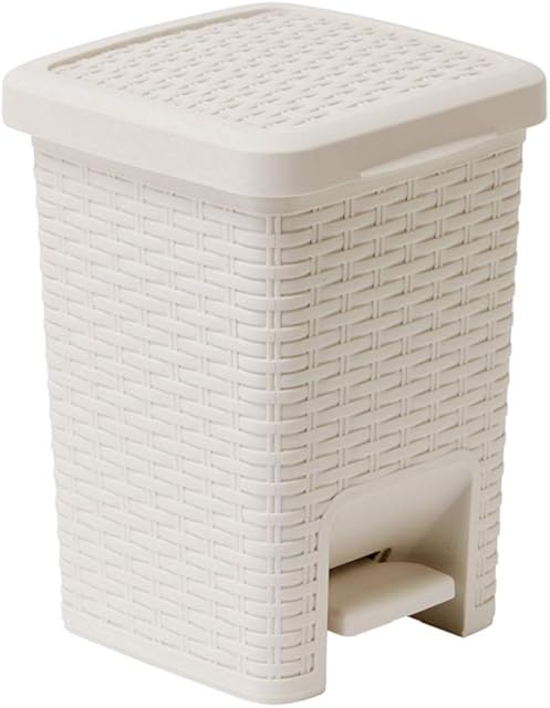 Addis 518145 Rattan Effect Square Bathroom Pedal Waste Trash Bin, 6 Litre, Cream, Calico Linen