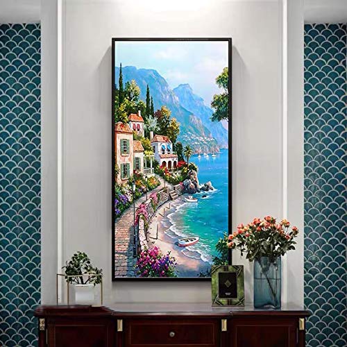 Affiche bord de mer moderne toile impression vue ville 30x60cm sans cadre pour salon