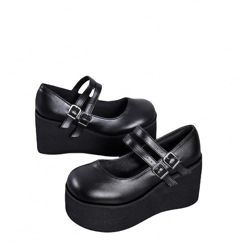 Womens Platform Mary Janes Shoes Sweet Toe Ankle Lolita Gothic Pumps Chunky Patent Leather — view 43