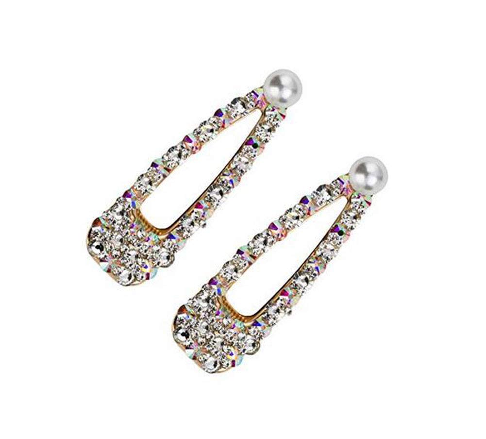 2PCS Women Fashion Hair Clip Imitation Pearls Rhinestone Hairpin Wedding Crystal Duckbill Pin BB Hairgrip Alligator Clip Fashion Alloy Hair Accessories (B #)