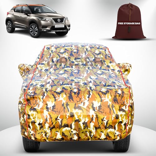 Image of Walser Waterproof Car Cover for Nissan Kicks | All-Weather Full Car Body Protection | with Mirror & Antenna Pocket | Dustproof, Windproof & Anti-Scratch Lining, Camouflage