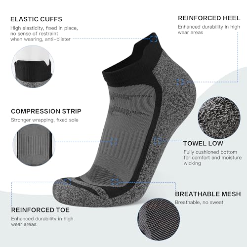 5 Pack Men's Running Ankle Socks with Cushion, Low Cut Athletic Tab Socks2