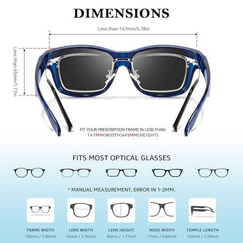 Image of TJUTR Polarized Fit Over Glasses Sunglasses for Men Women, Wrap Around UV400 Protection Sunglasses TS2611