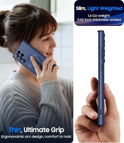 Image of DIZORO Samsung S23 Ultra case Compatible with Mag Safe Matte Luxury Metallic Luster Flexible TPU Shockproof Back Cover with Camera Protector Lens - Blue