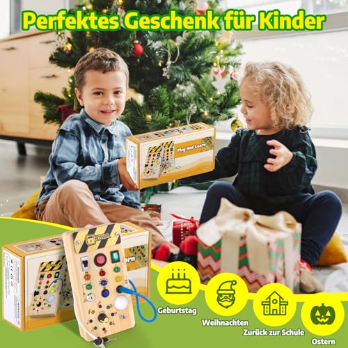 Hoarosall Montessori Busy Board Spielzeug mit LED Lichtschalter Activity Board Holzspielzeug ab 1 Jahr Motorikspielzeug Sensorik Spielzeug Lernspielzeug für Babys und Kleinkinder ab 1 2 3 Jahre