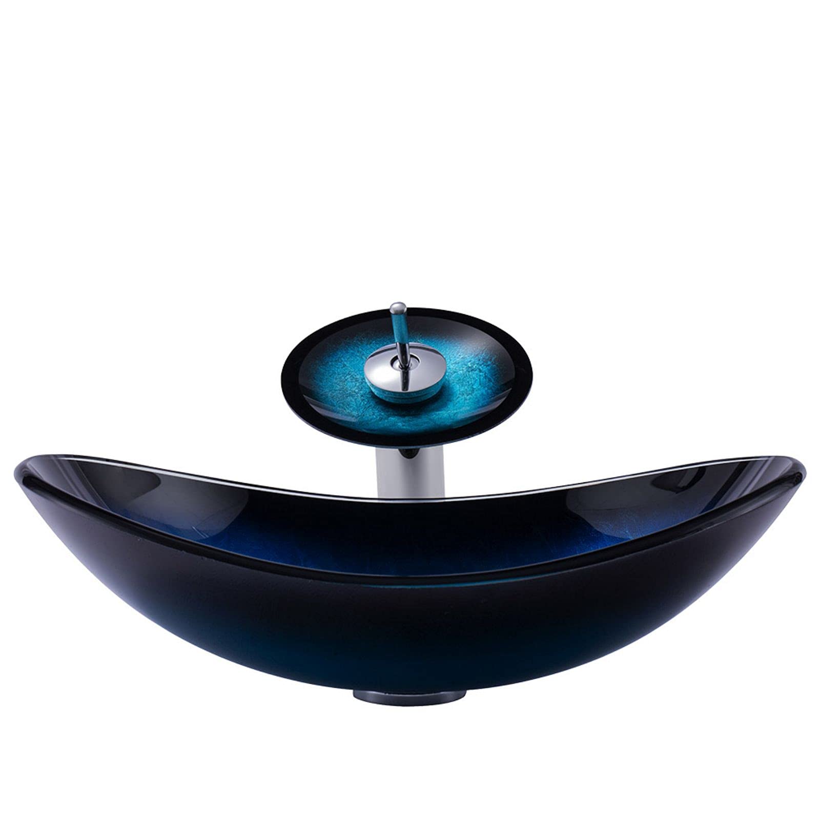 Lavabo de baño Vanity Lavabo de baño de encimera de Vidrio Templado con desagüe Combo Lavabo de tocador Lavabo Ovalado Lavabo de Recipiente, sin Grifo