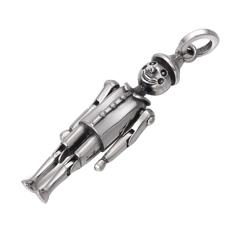 ForFox Ciondolo Pupazzo burattino Pinocchio in Argento Sterling 925 Vintage per Uomo Donna