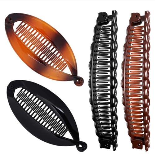 Pinzas para el Cabello de Plátano,4 PCS Pinzas De Pelo De Plátano Clips de Plátano Vintage de Plásticas Clásicos de Garra Doble Peine Para Cabello De Damas y Niña