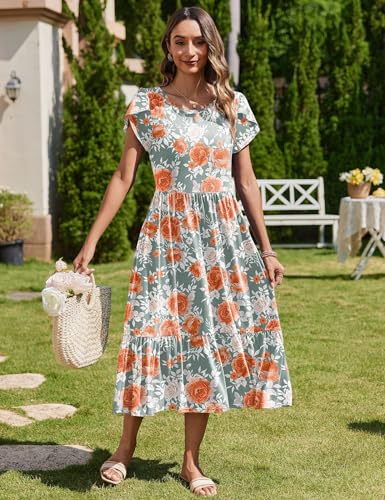 Image of Zeagoo Women Summer Midi A Line Dress Short Sleeve Casual Flowy Tiered Beach Long Sundress with Pockets 2026 Vacation Travel