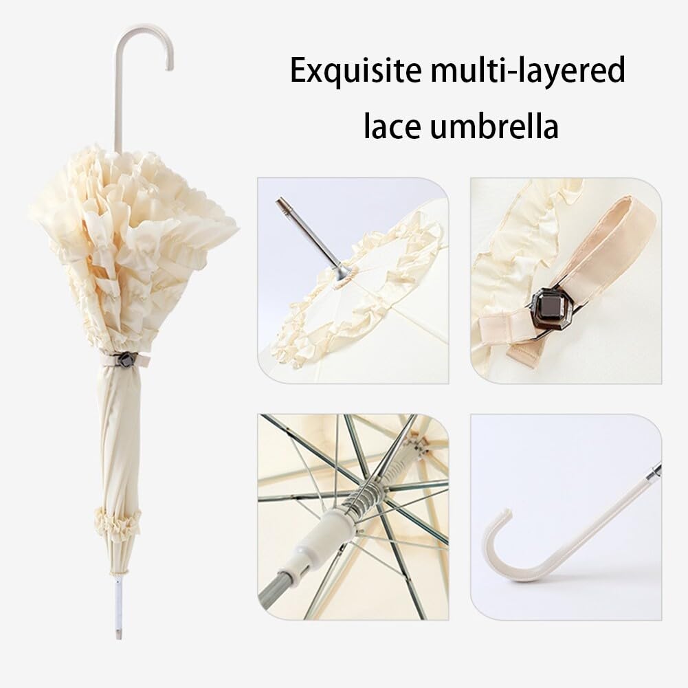 Asudaro Vintage Spitze Sonnenschirm Gothic Lolita Regenschirm Long Handle Bride Umbrella Sonnenschirm für Frauen Mädchen Sonnenschirme mit Spitze Dekoration