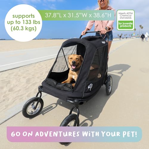 Apollo 3-in-1 Haustier-Kinderwagen | Hundewagen | Leichte abnehmbare klappbare tragbare Haustiertrage Tasche Jogger für mittelgroße und große Hunde und Katzen, Schwarz