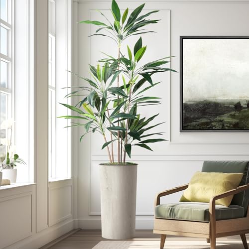 SIGNWIN Artificial Tree in Modern Swirl Pattern Planter, Fake Dracaena Tree Silk Tree for Indoor and...