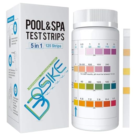 BOSIKE Kit 5 in 1 Test Strisce di Analisi per PH Piscina e Spa - 125 Strisce Kit Controllo per Acqua da Piscina per Cloro, bromo, Acido cianurico, alcalinità e PH