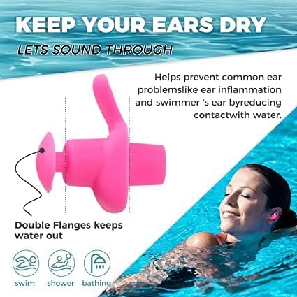 Image of Silicone Earplugs for Swimming Bathing and Sleeping, Professional Noise Reduction Reusable Silicone Swim Earplugs for Adult Swimmers Children Diving (2 Pair) (Pink White)