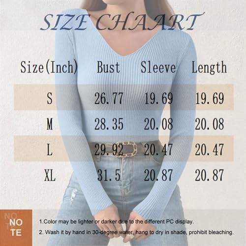 Womens Long Sleeve V Neck Sweaters Ribbed Knit Slim Fit Lightweight Sweater Solid Basic Casual Pullover Jumper Tops2