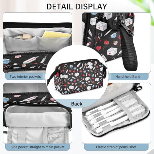 Image of Nurse Print Big Capacity Pencil Pen Case Large Pencil Pouch | Portable Multi Compartment Zipper Pencil Bags Stationery Storage for Men Women College Office