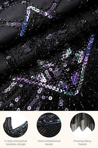 Image of BABEYOND Women's Flapper Dresses 1920s V Neck Beaded Fringed Great Gatsby Dress