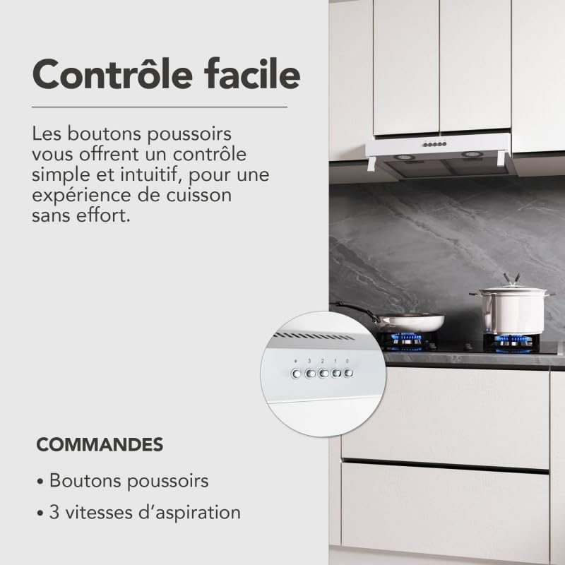 BELDEKO Hotte Casquette 60 cm Blanc 210 m3/h 100W - Marque Française