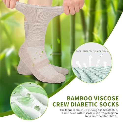Image of Revosoxs Diabetic Crew Socks for Men Women,Bamboo Viscose Non-Binding Loose Top Wide Socks with Seamless Toe 9-12 10-13