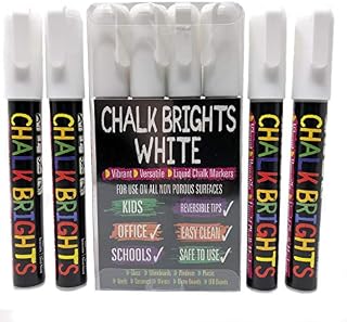 4, Chalk Pens, White Chalk Pen, Chalk Pens for Blackboards, Window Pens, Liquid Chalk Pens, Chalk Markers, Chalkboard Pens, Window Markers, Chalk Board Pen, Reversible Nibs