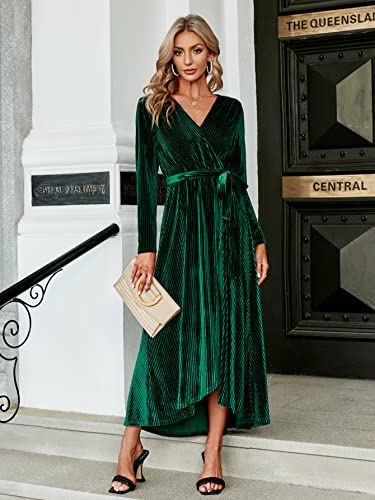 Image of BerryGo Women's Velvet V Neck Wrap Semi Formal Dress Cocktail Party Maxi Dress for Wedding Guest