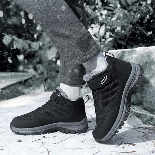 ZDLJYL Men's Snow Boots Outdoor Hiking Boots Warm Villi Boots Anti-Slip Trekking Shoes Waterproof Walking Boots Lightweight Gym Sneakers Buckle Fashion Boots, 10, Black4
