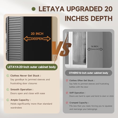 Image of Letaya Armoire Wardrobe Closet,20 inch Deep Metal Wardrobe Cabinet with Doors and Shelves,Hanging Rod Clothing Storage Cabinets for Home RoomBlack