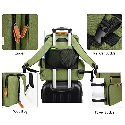 Modoker Dog Travel Bag, Airline Approved Backpack for Pet Accessories Organizer, Tote Weekend Bag with 2 Dog Food Storage Containers, 2 Collapsible Dog Bowls, 1 Pet Mat, Green - Image 6