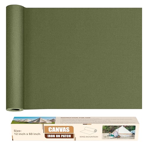 KING MOUNTAIN Canvas Iron on Patch,12"×60",Waterproof 100% Cotton Fabric Repair Patch,Used for Various Sofa,Tent,Clothes,Seats,Suitcases (Grass Green,Waterproof)