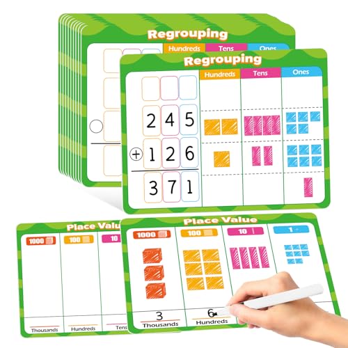 Laffunz 12 PCS Place Value Chart Dry Erase Flash Cards Math Manipulatives