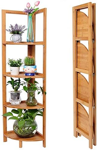BAKAJI – Folding Corner Shelf, 4 Shelves, Bamboo Wood Shelves, Corner Furniture, Dimensions 27 x 27 x 120 cm, Natural Bamboo Colour BAKAJI – Folding Corner Shelf, 4 Shelves, Bamboo Wood Shelves, Corner Furniture, Dimensions 27 x 27 x 120 cm, Natural Bamboo Colour