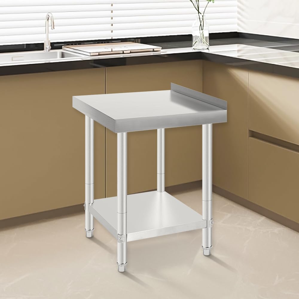 homewell Tavolo da lavoro cucina in acciaio inox, preparazione professionale cucina, lavoro cucina a 2 piani in acciaio inossidabile per preparazione cucina cibo pasto hotel uffici ospedali, 61 x 61 x